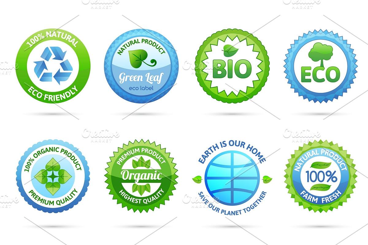Ecology labels set, an Icon by Macrovector | Creative Market