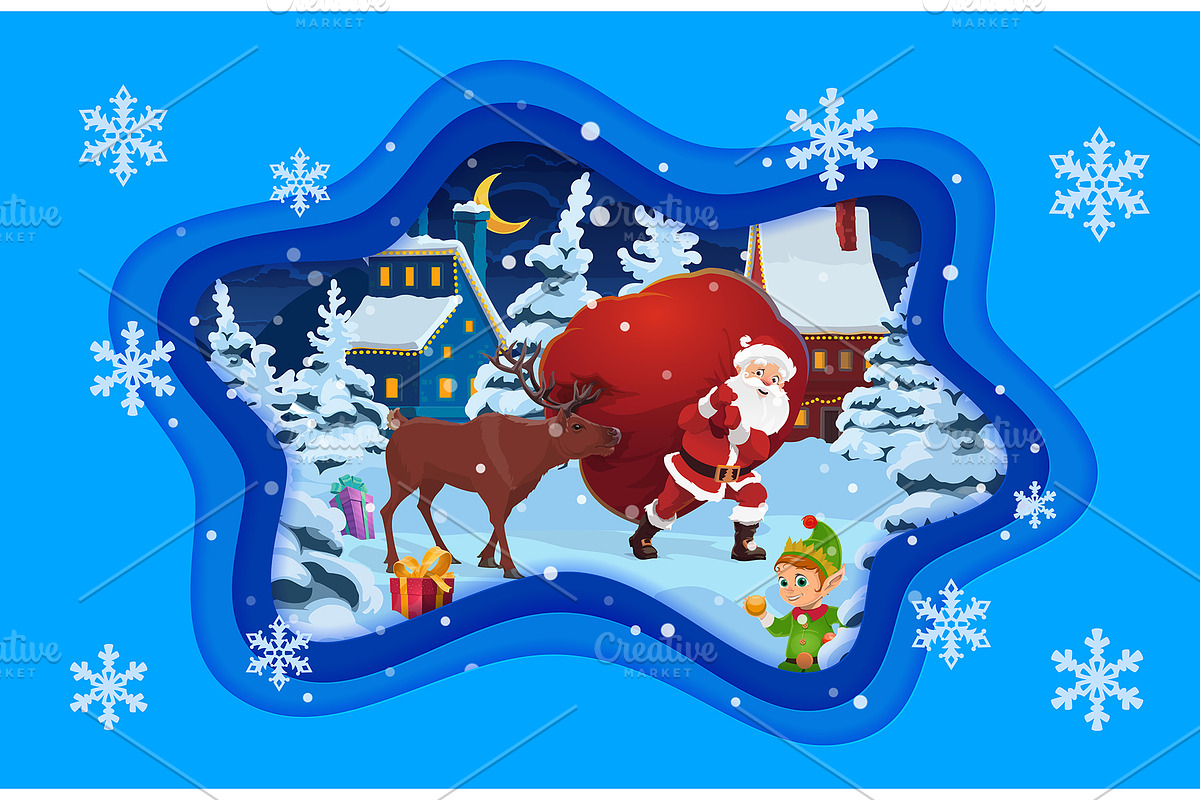 Christmas paper cut banner with deer, an Illustration by Vector Tradition (Photo 3 of 3)
