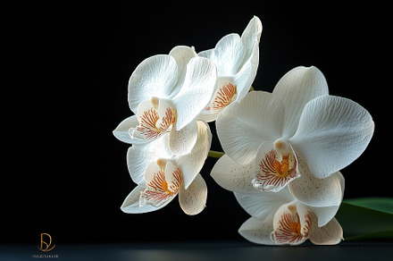 Elegant white orchids display intric, a Photo by Tanuart