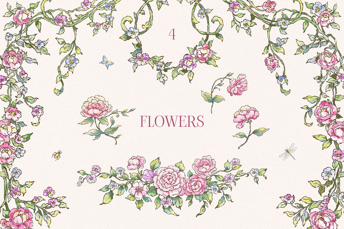 Flowering Watercolor Clip Art, a Decorative Illustration by Ekaproeka (Photo 7 of 7)
