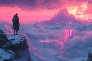 Surreal landscape with a figure over, a Photo by Tanuart