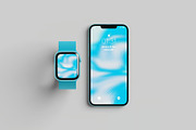 Smart Watch and Phone 13 Mockup, an Advertising Mockup by Se٧enStudio (Thumbnail 1 of 2)