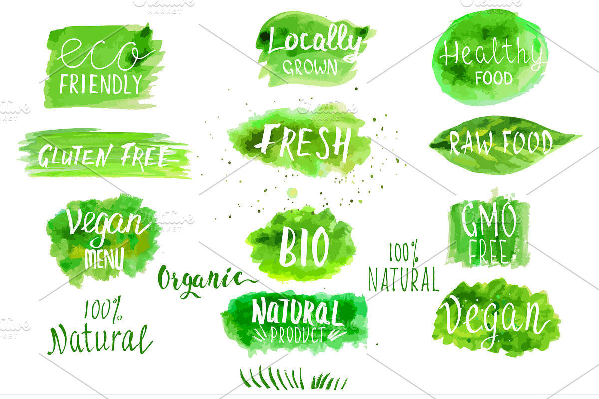 Eco, bio, organic vector labels., a Food Illustration by CreativeJourney (Photo 1 of 3)