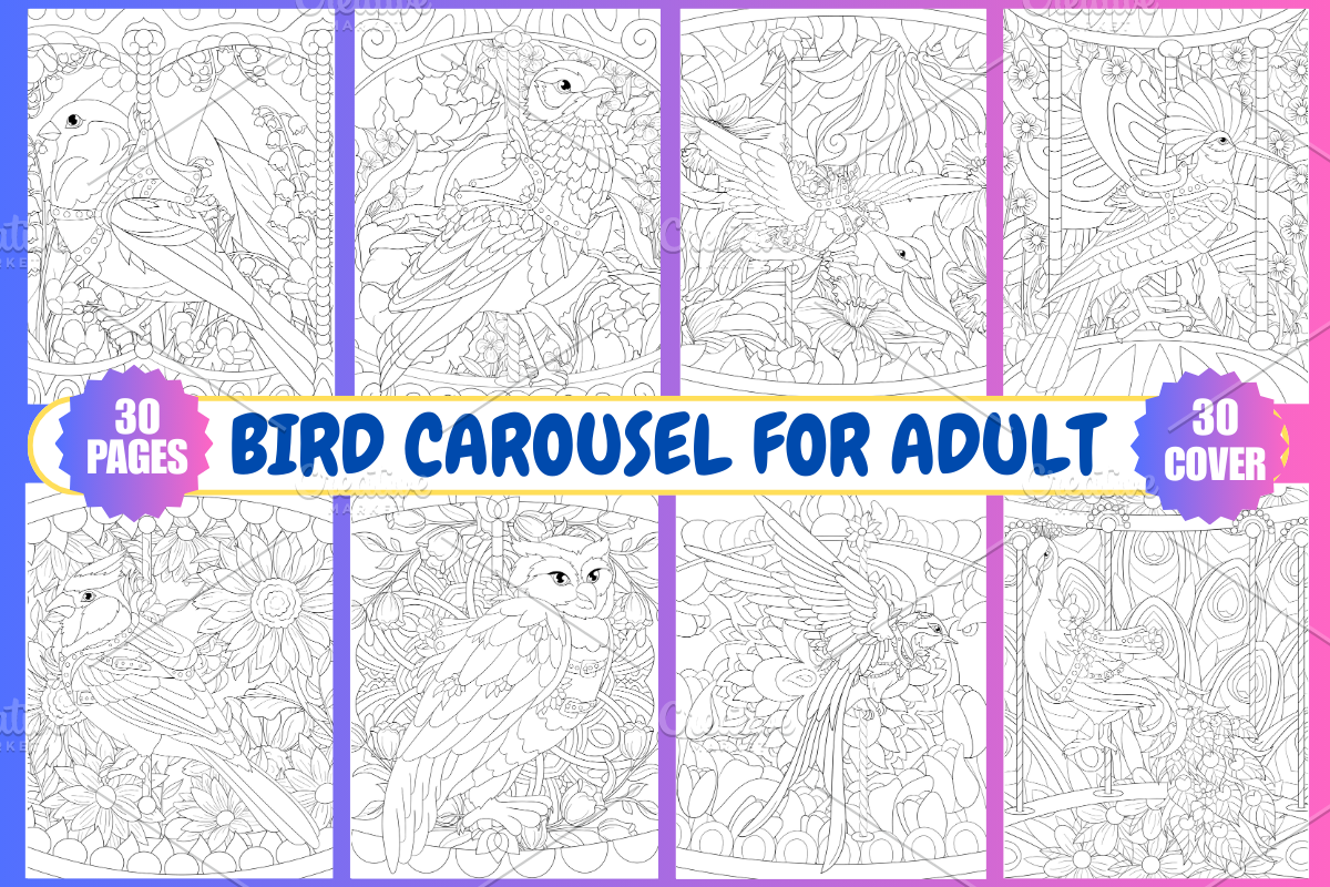 Bird Carousel Coloring Pages, an Animal Illustration by Coco Bloom (Photo 1 of 5)