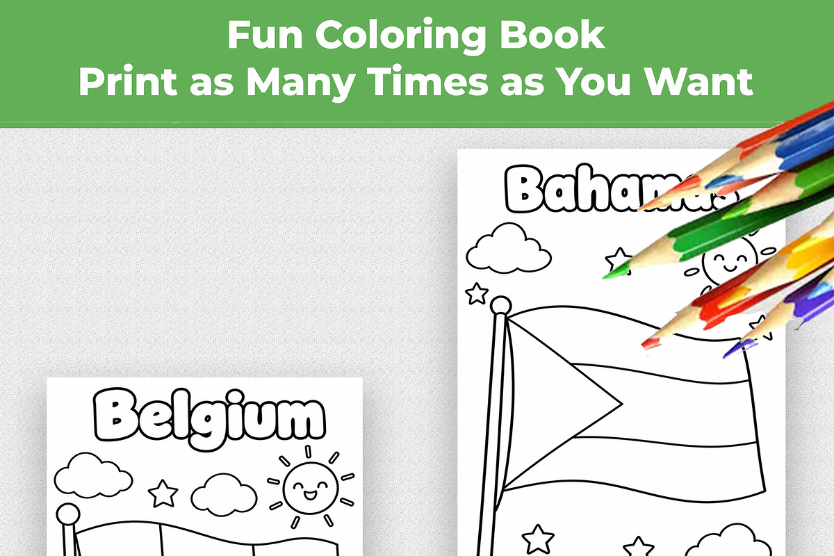 190 Flags Coloring Book for Kids PDF, an Education Illustration by Mohammad Sarfaraz (Photo 8 of 13)
