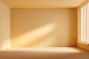 Warm yellow empty room with large window and sunlight casting so, an Abstract Photo by José Manuel Gelpi