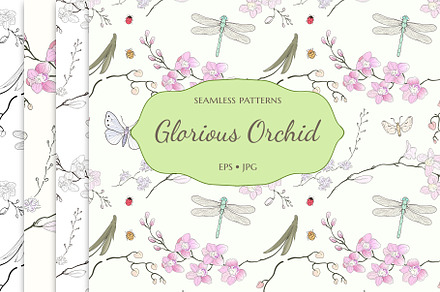 Glorious Orchid seamless patterns