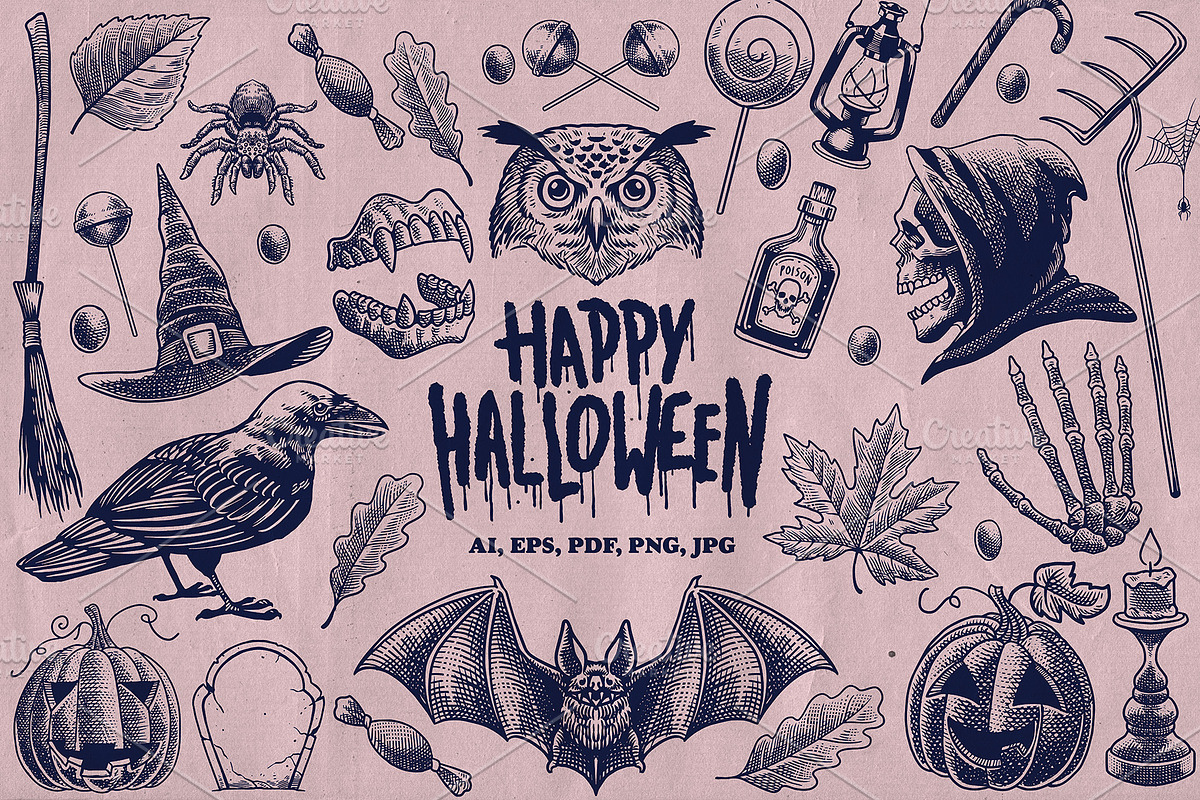 Halloween Illustration Design Set, a Seasonal Illustration by bazzier_graphik (Photo 1 of 10)