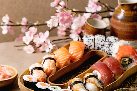 Japanese dish sushi and rolls rice with fish, a Food & Drink Photo by Natasha Breen