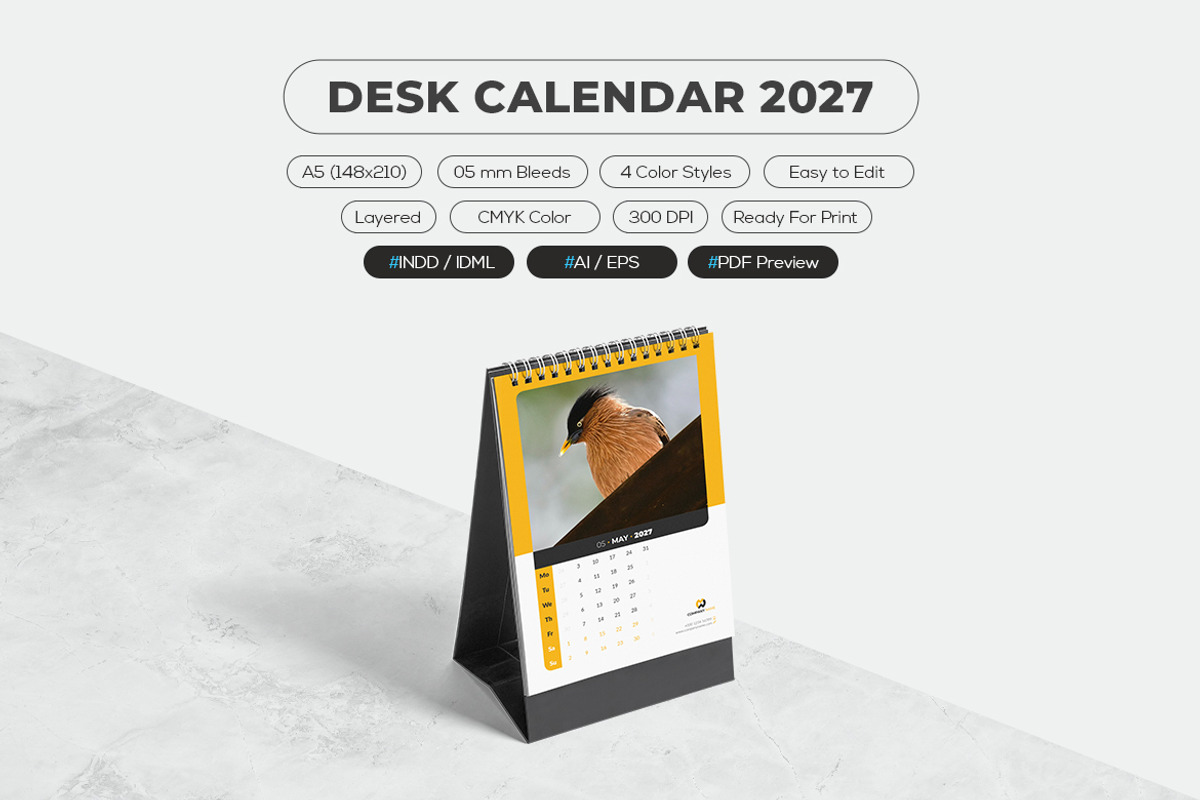 Desk Calendar 2027 Template, a Stationery Template by MstArtwork (Photo 4 of 6)