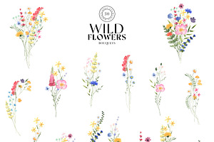 Watercolor Wild Flowers Clipart