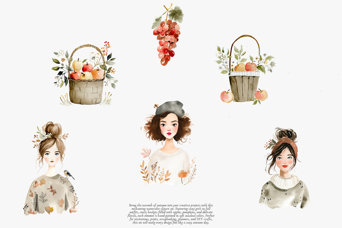 watercolor autumn clipart set, a Decorative Illustration by Patishop Art (Photo 5 of 8)