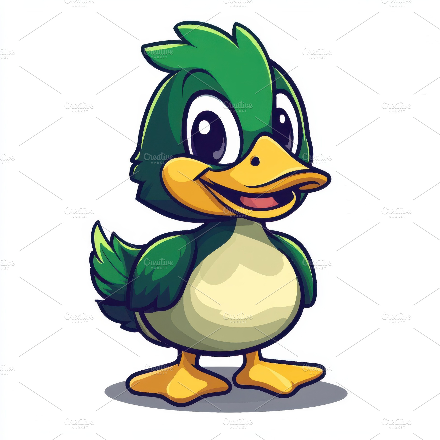 Adorable Green Duckling Cartoon Char, an Animal Photo by Pixeness Studio