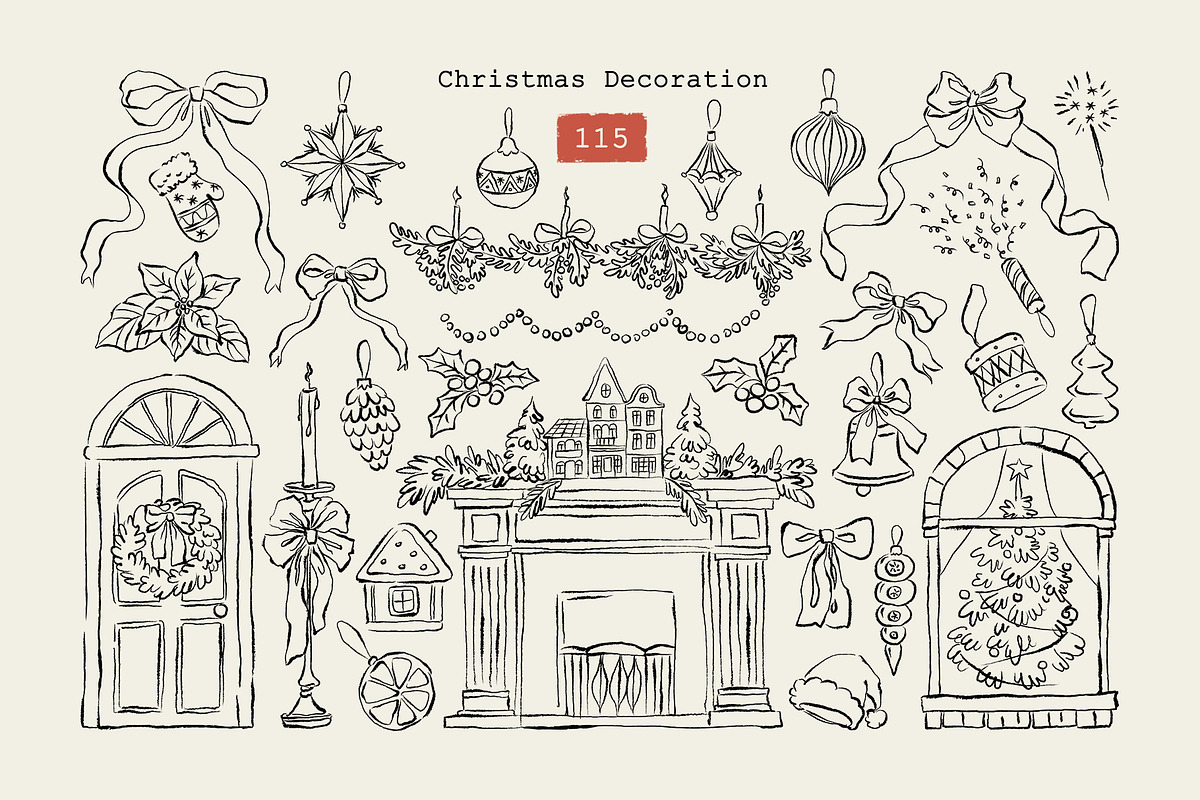 Christmas Line Art Hand Drawn Set, a Seasonal Illustration by Berentine.art (Photo 5 of 9)
