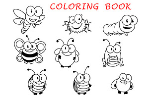 Cartoon Funny Outline Insects