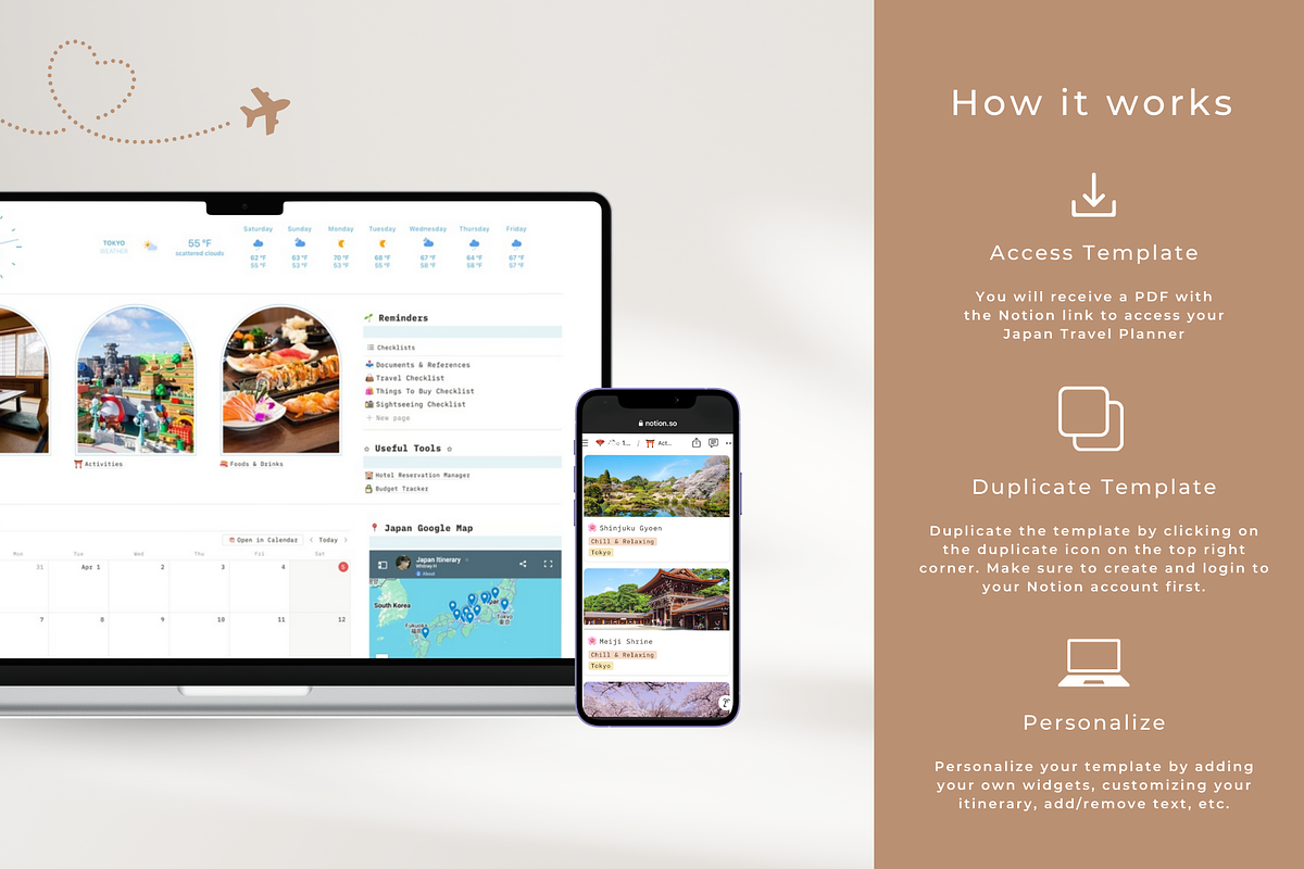 Notion Template Japan Travel Planner, an App Template by GlamWebDesigns (Photo 9 of 9)