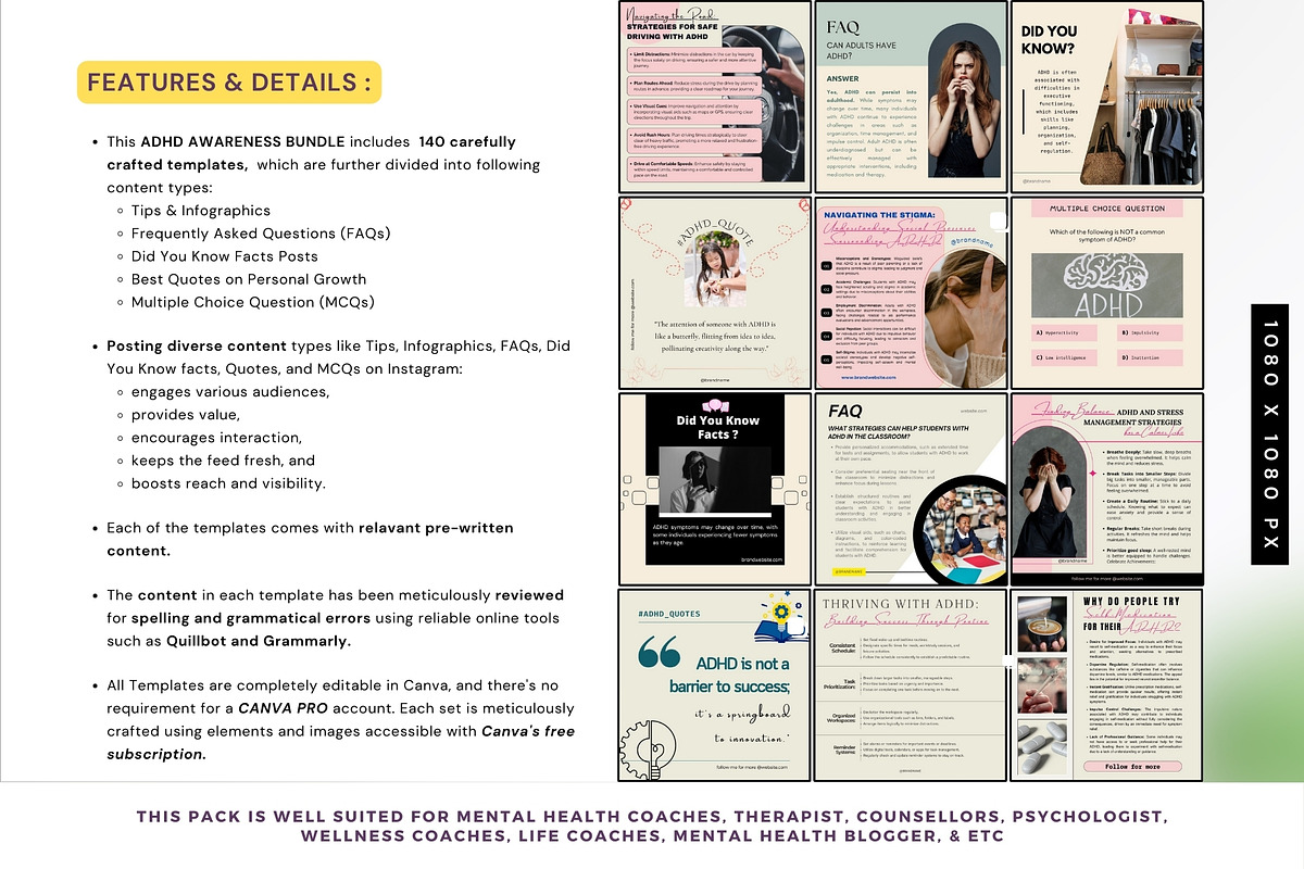 140 ADHD Awareness Canva Templates, a Social Media Template by Digital Template Cart (Photo 2 of 7)