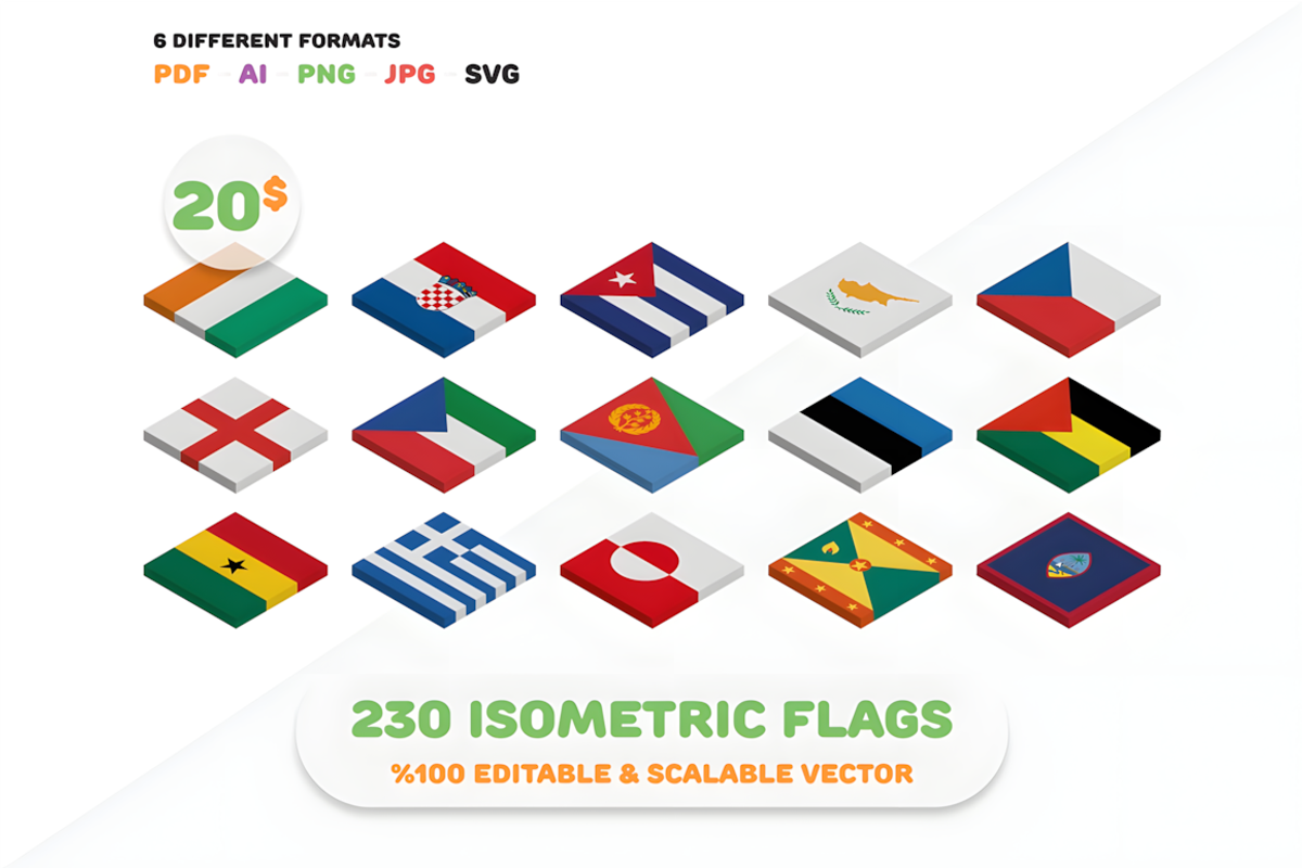Isometric Country Flags (230 Flags), a Solid Icon by alpercakici (Photo 1 of 4)