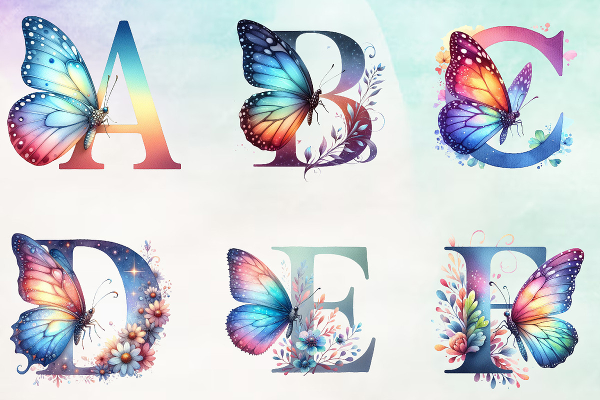 Watercolor Butterflies Alphabet, a Work Illustration by Craft Nest (Photo 2 of 6)