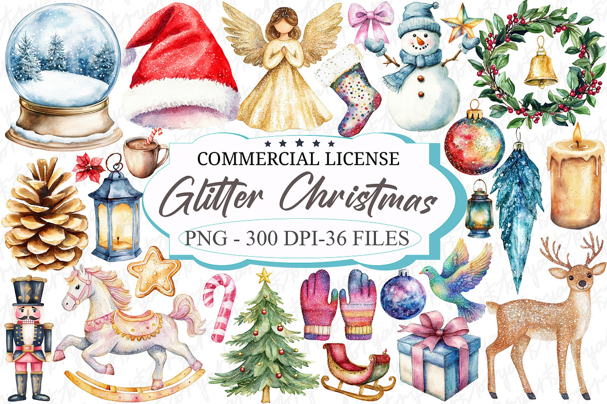 Glitter Christmas Sublimation Clipar, an Illustration by designcity5 (Photo 1 of 5)