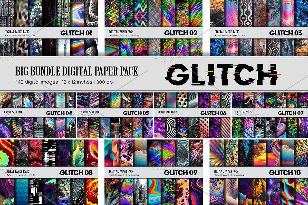Big Bundle Glitch Psychedelic., a Texture Illustration by KENO Mascots (Photo 1 of 11)