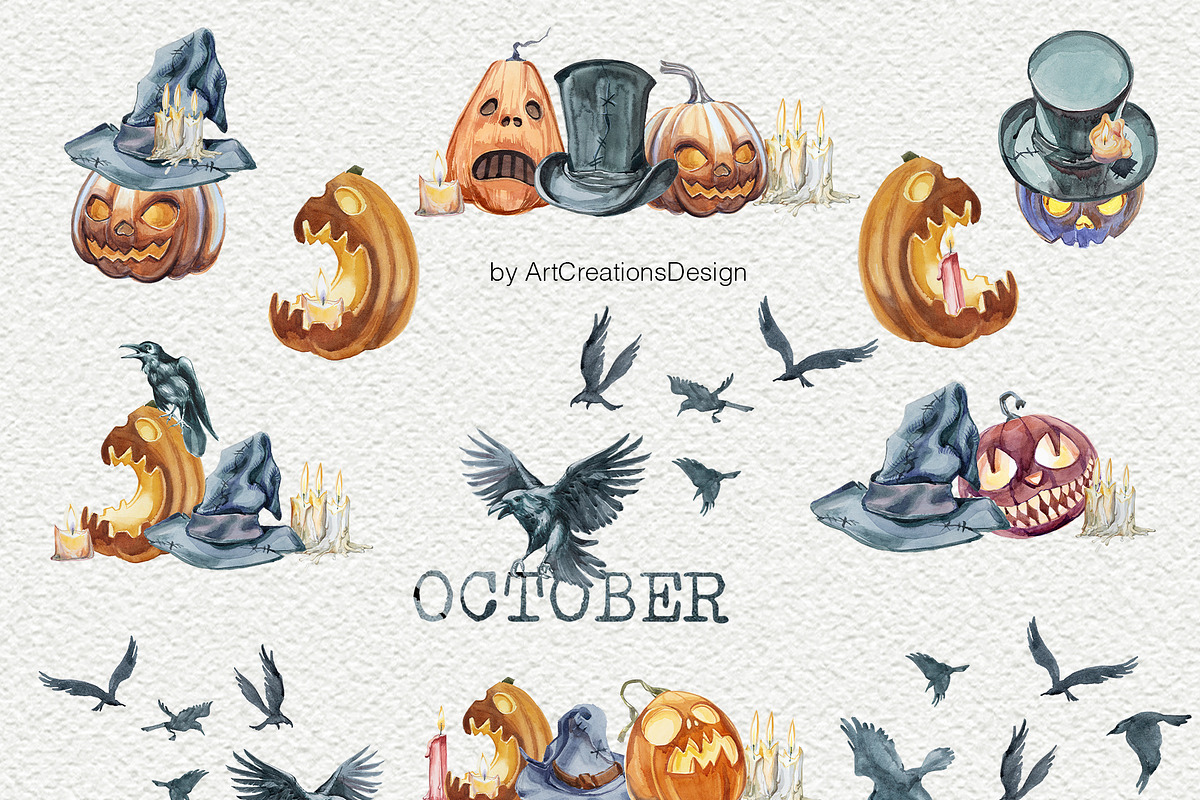 Watercolor October Clipart Set, an Illustration by ArtCreationsDesign (Photo 5 of 10)