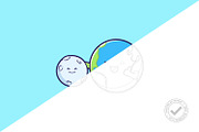 Cute Earth Hugs Moon Cartoon Vector, an Education Illustration by tkzgraphic (Thumbnail 2 of 3)