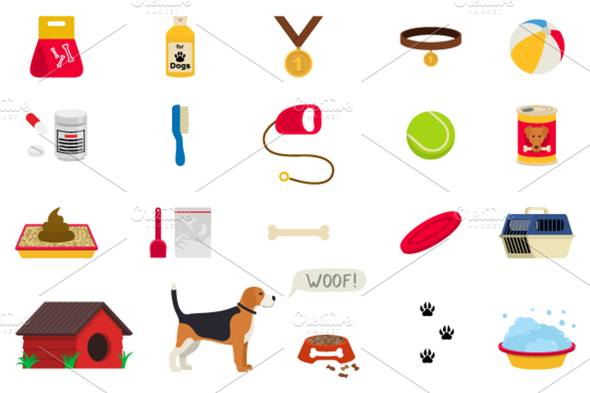 Dog care object set, items and stuff, an Animal Illustration by NKuvshinov