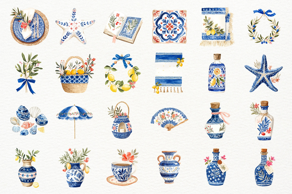 Summer Greece Watercolor Clipart, a Seasonal Illustration by Nicolle's Colorful Art (Photo 4 of 5)