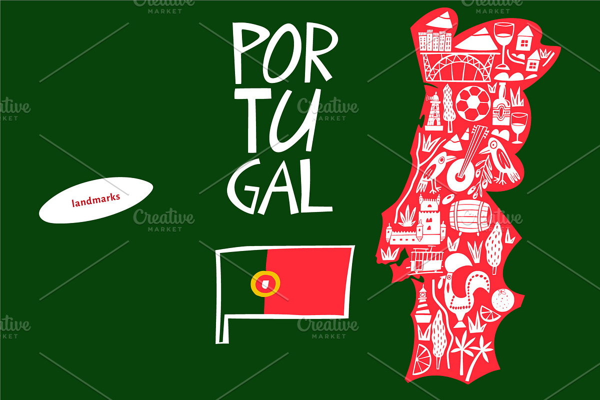 Portugal. Hand Drawn Maps With Names, an Education Illustration by Lubov Illustrations Shop (Photo 3 of 7)