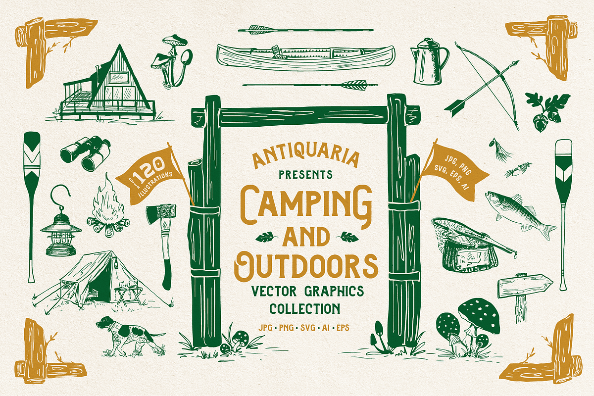 Camping Hand Drawn Illustrations, an Object Illustration by Antiquaria (Photo 1 of 14)