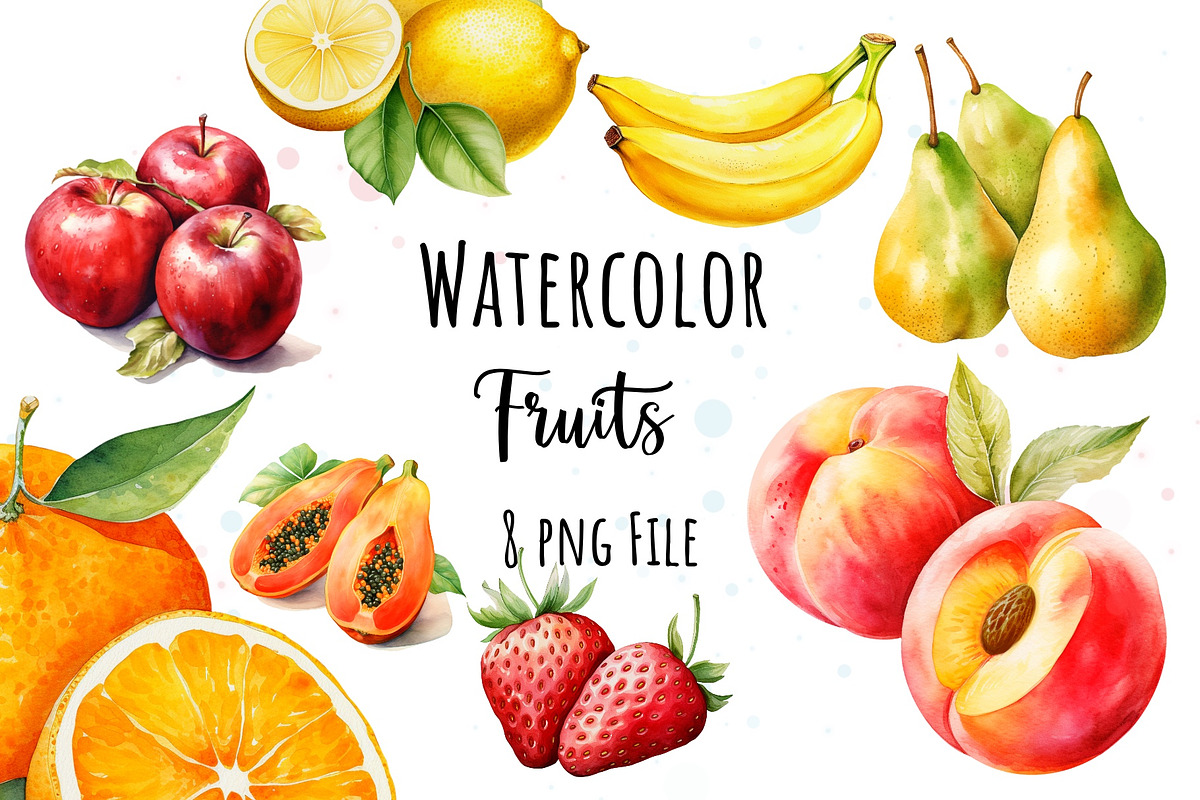 Watercolor Fruits Set, a Food Illustration by The Best Digital Plaza (Photo 1 of 3)