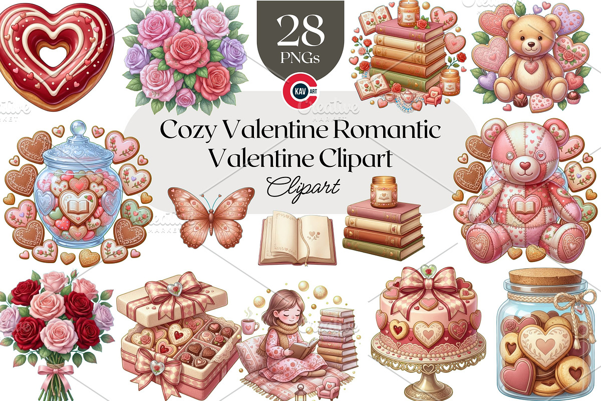 Cozy Valentine Romantic Clipart, an Object Illustration by C-Kav (Photo 1 of 14)
