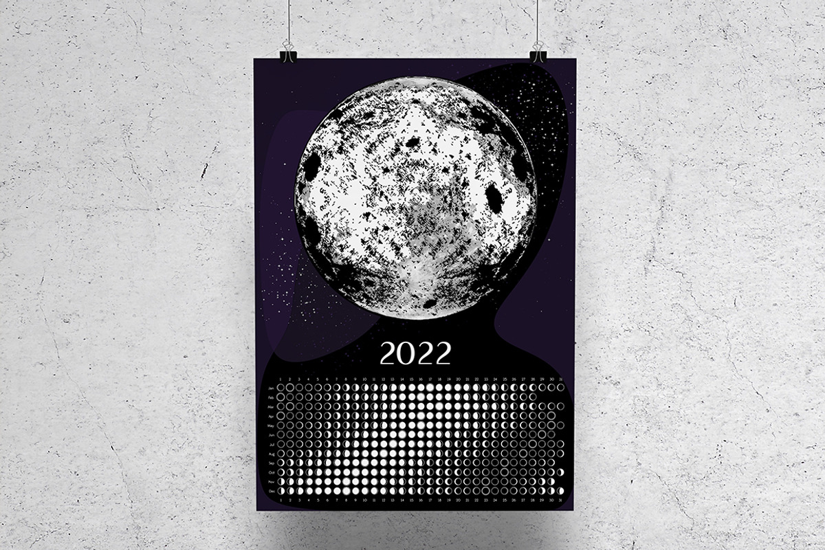 Moon Calendar 2022 Black&White, a Stationery Template by land art (Photo 4 of 7)