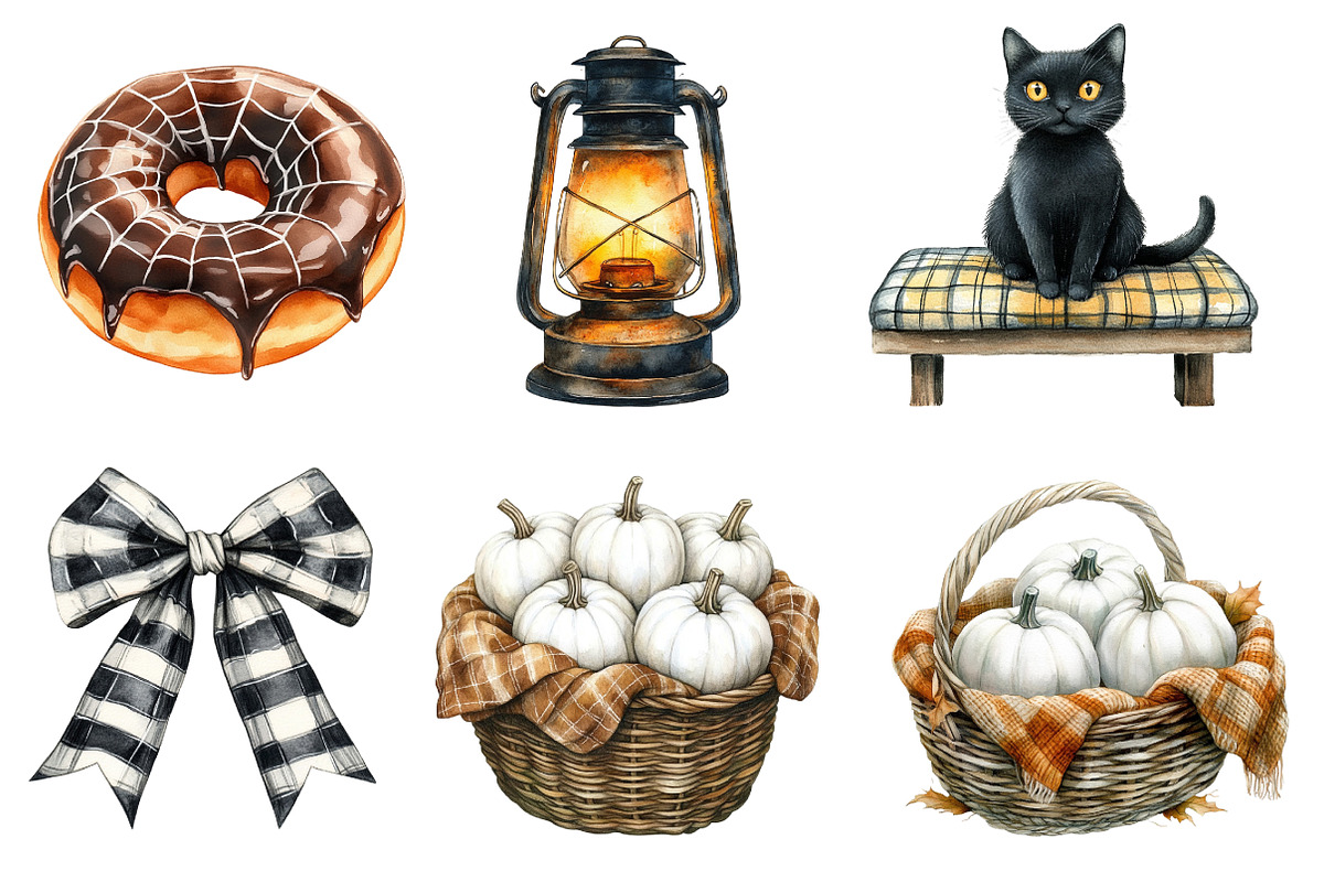 Watercolor  Cozy Halloween Clipart, an Illustration by Designworld (Photo 3 of 6)