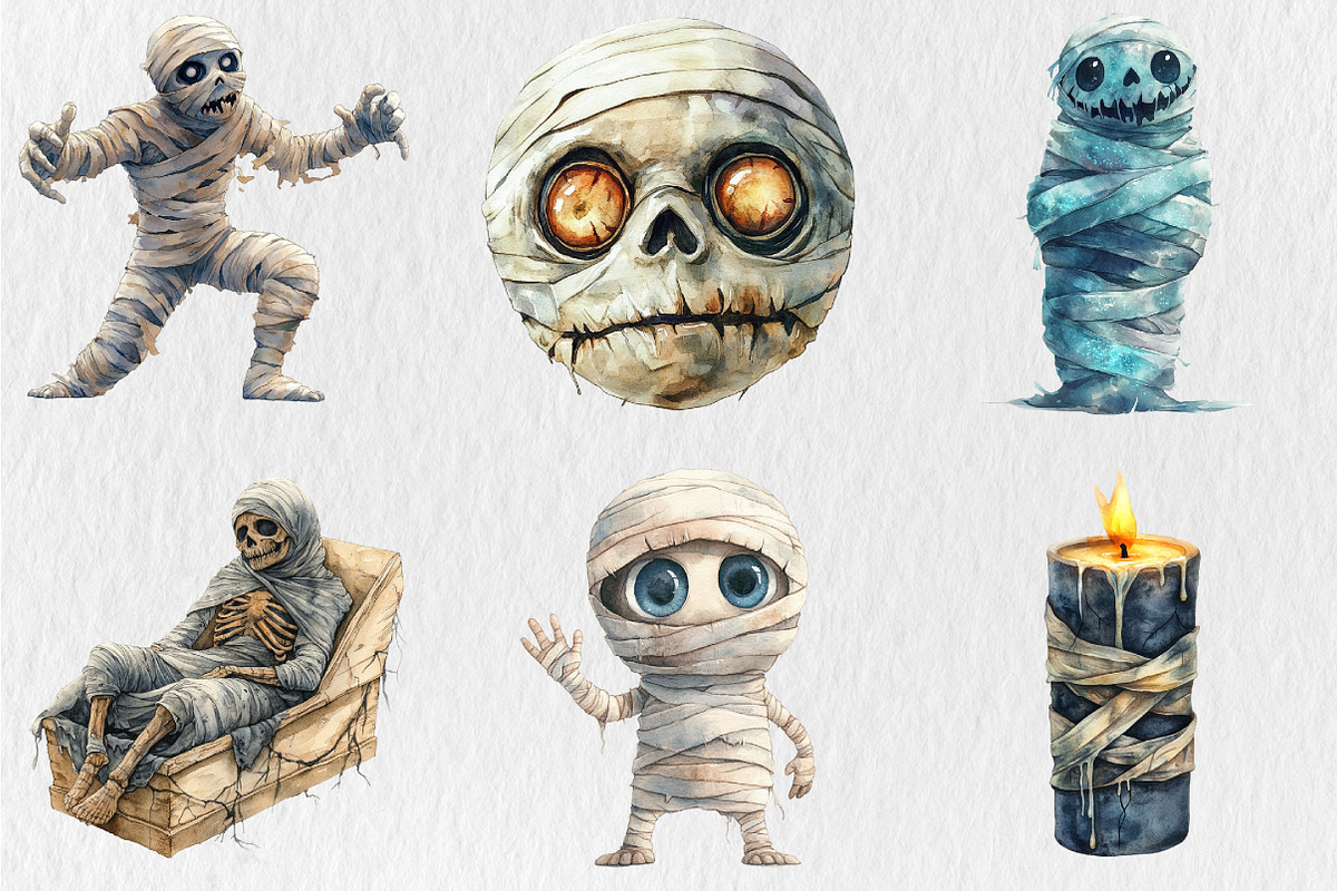 Watercolor Halloween Mummy Clipart, an Illustration by Rose Art (Photo 3 of 5)