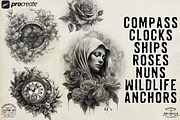 Procreate / Fine Art tattoo flash, a Brush Add-On by Studio.Valhalla (Thumbnail 2 of 4)