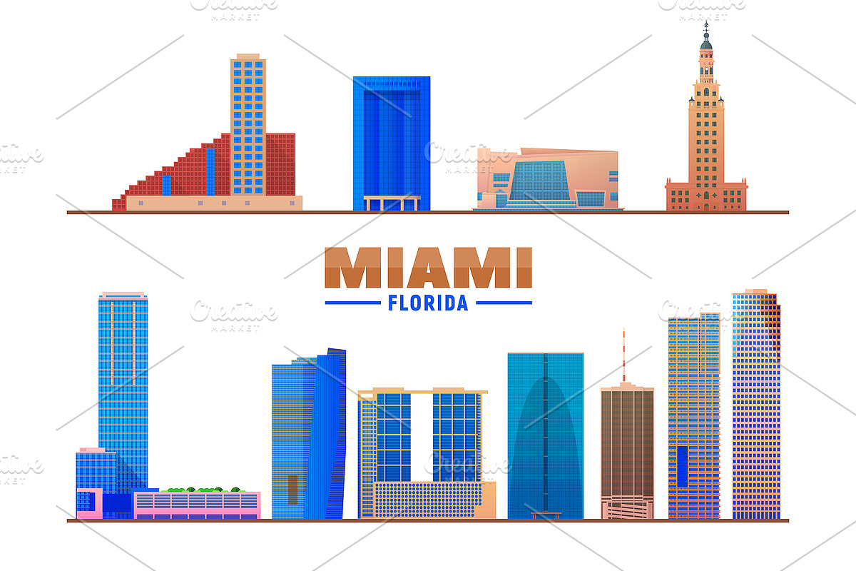Miami Florida, US vector skyline, an Illustration by Sky and glass (Photo 3 of 4)