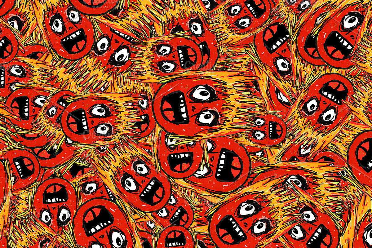 Scary creepy hand drawn emoji illustration motif random pattern, a Pattern Graphic by DanFLCreativo