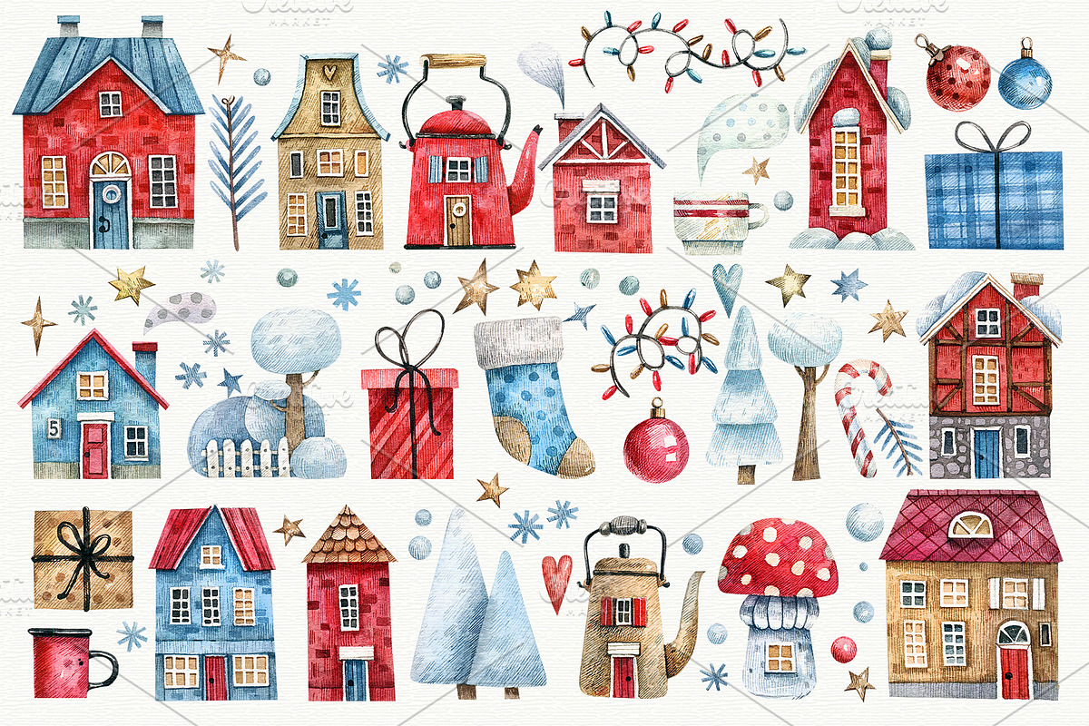 Christmas House, a Texture Illustration by Watercolor by Tonia Tkach (Photo 2 of 7)