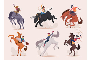 Cowboy. Wild bull riders man with, an Animal Illustration by Onyx