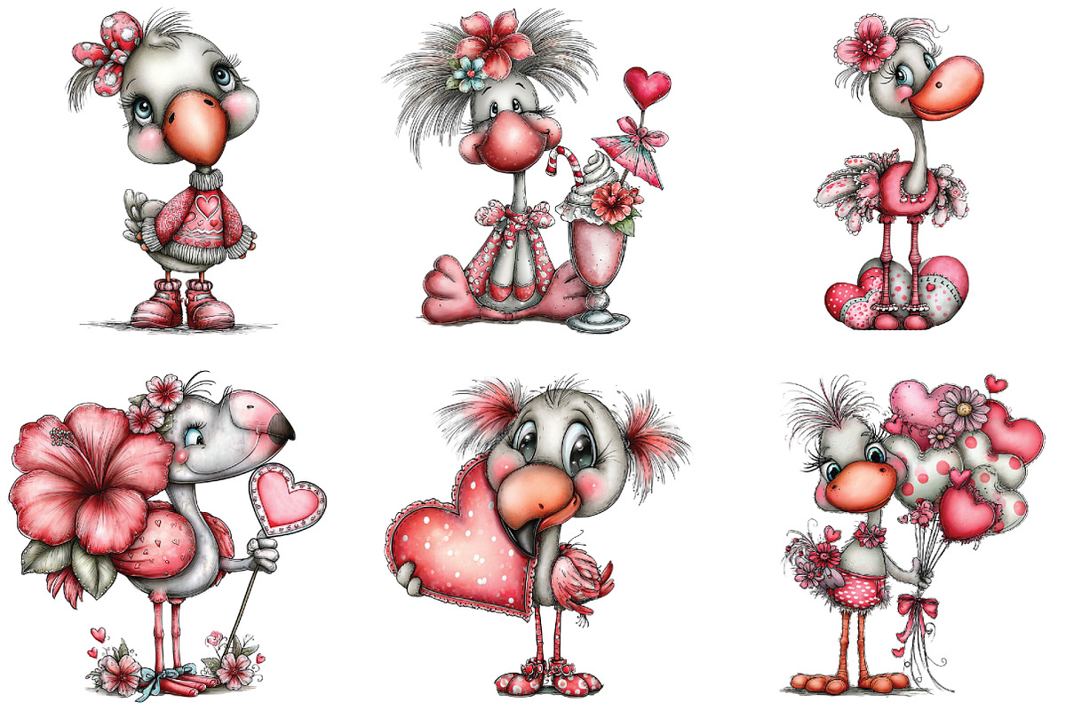 Whimsical Valentine Flamingo Clipart, an Illustration by CraftArtStudio (Photo 4 of 6)
