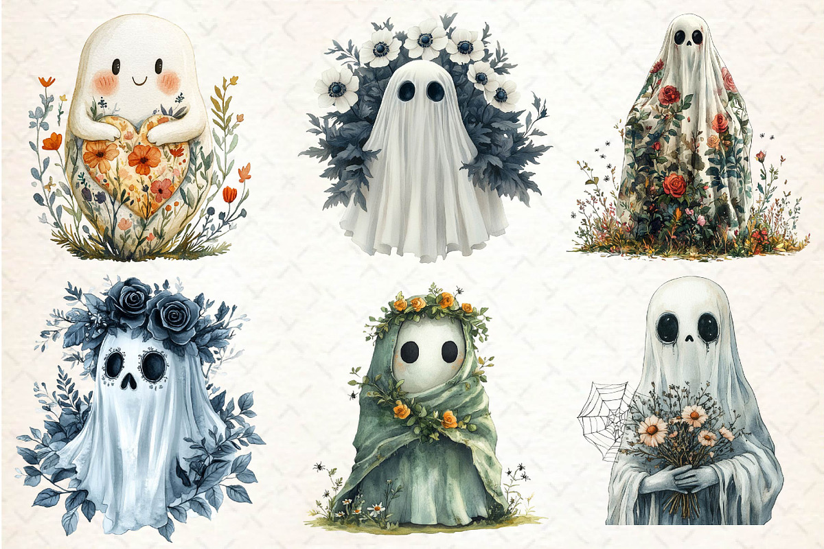 Halloween Floral Ghost Clipart, an Illustration by Dream Creation (Photo 2 of 7)