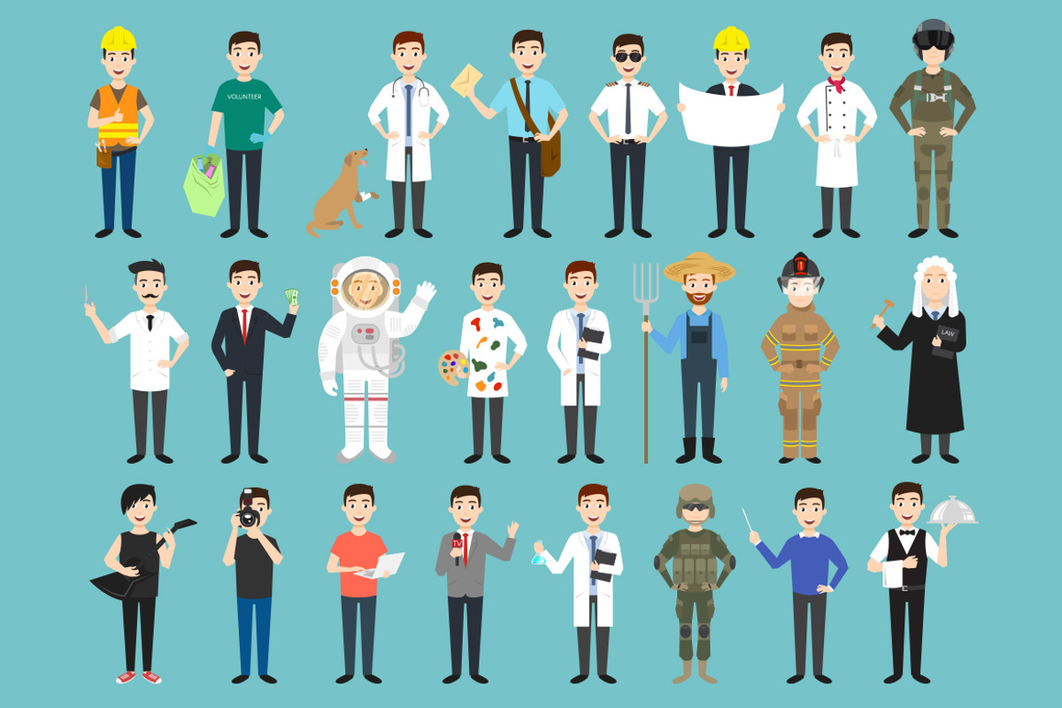 24 different male professions, a Graphic by Cartoon time!