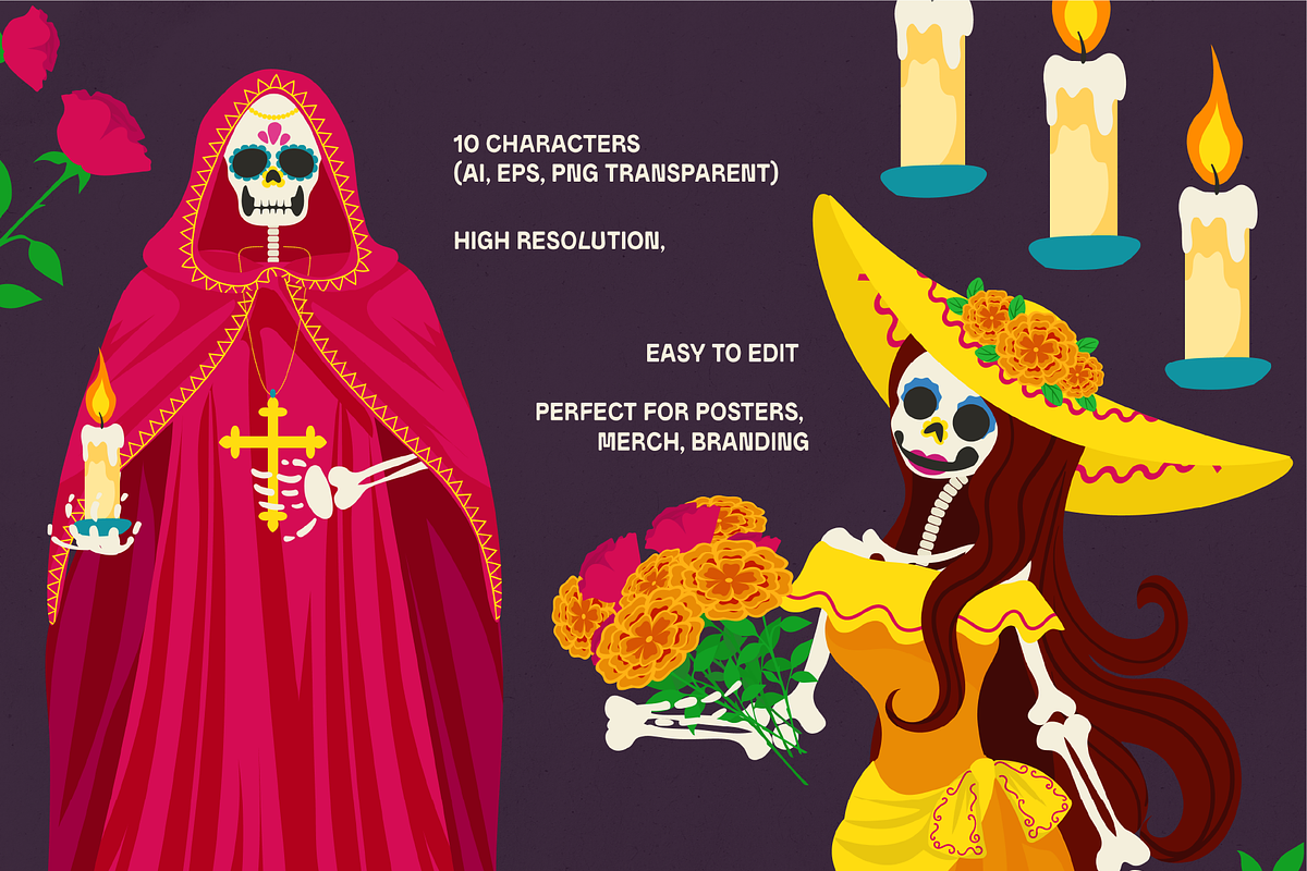 Dia De Los Muertos Character Set, an Illustration by Invisual Studio (Photo 9 of 10)