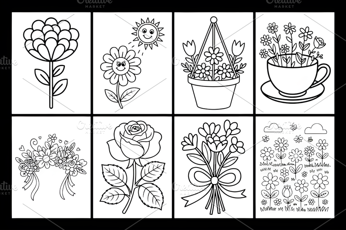 Stress Relief Flower Coloring Book, a Decorative Illustration by Design Station (Photo 2 of 3)