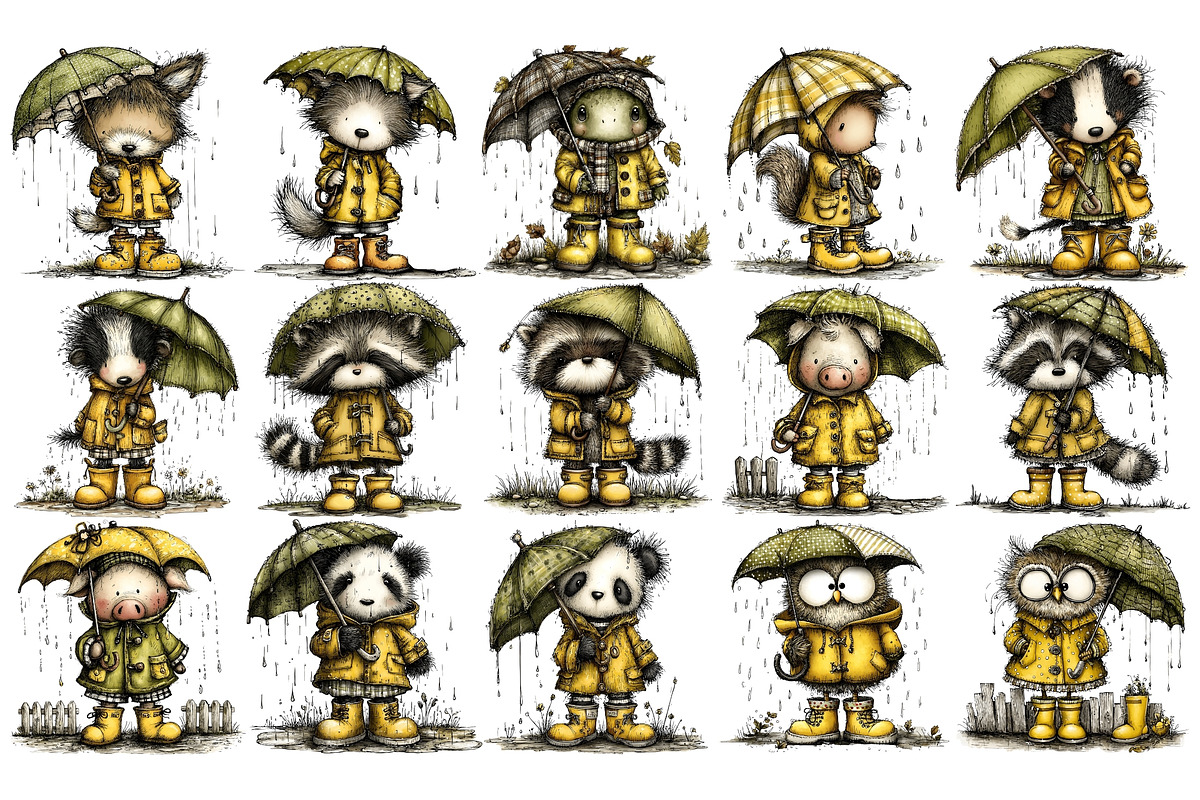 Whimsical Rainy Animals PNG, an Animal Illustration by Nicolle's Colorful Art (Photo 2 of 5)