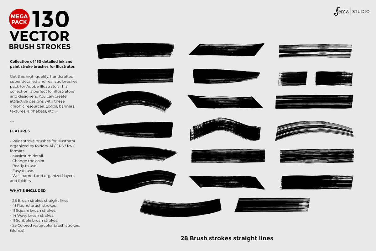 130 Vector Brush strokes collection., a Brushes & More by JAZZ STUDIO (Photo 7 of 12)
