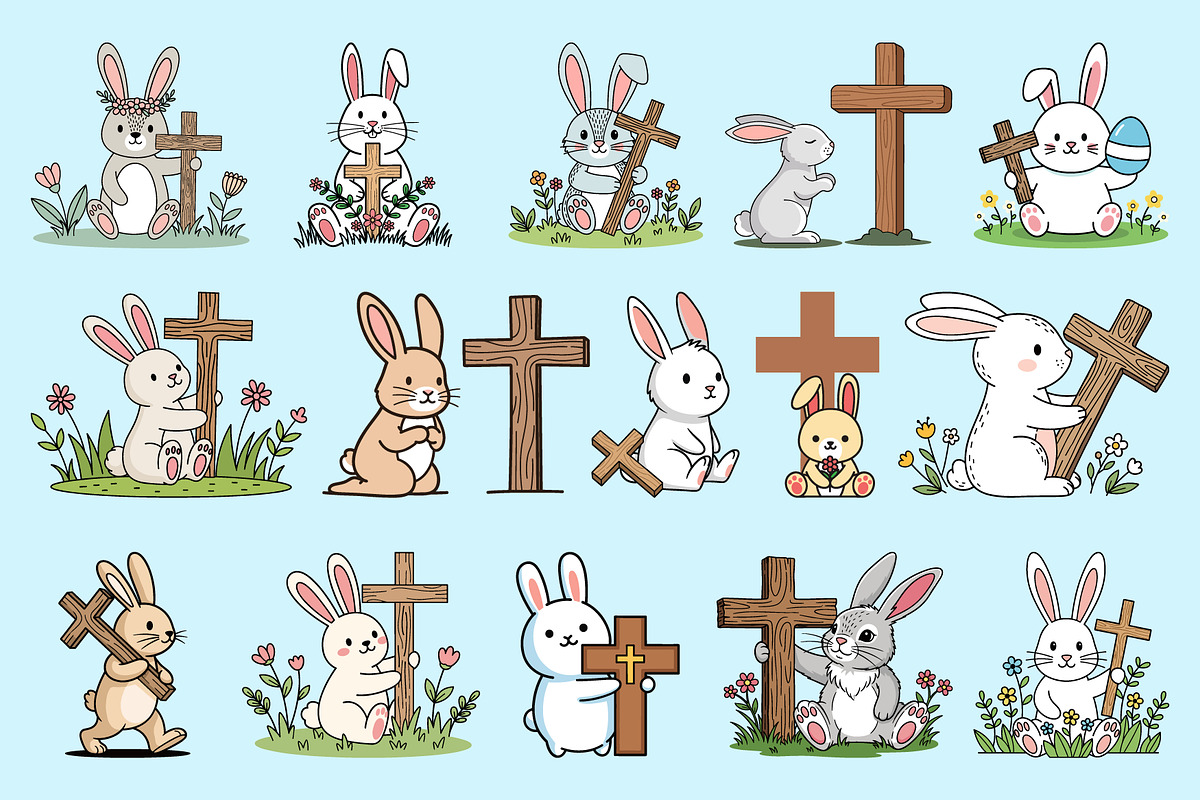 Easter Bunny with Cross Clipart Set, a Graphic by T-shirt Pond (Photo 1 of 10)