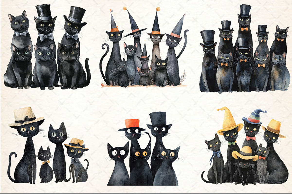 Quirky Black Halloween Cats Clipart, an Illustration by Rose Art (Photo 2 of 4)
